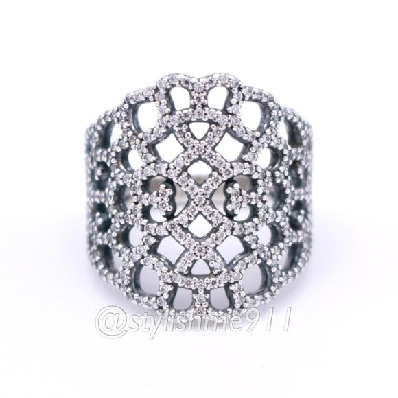 Vintage Authentic Pandora Silver Shimmering Lace Ring - 190907CZ - Picture 3 of 14